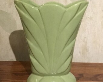 Vintage RRPCO Green Art Deco Fan Vase