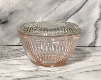 Federal Glass Pink Depression Ribbed Small Bowl with Lid