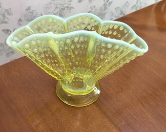 Fenton Art Glass Topaz (Vaseline) Opalescent Hobnail fan-shaped vase