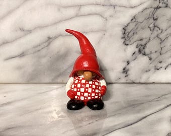 Vintage Red Gnome Ceramic Figurine Statue Display