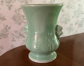 McCoy “Leaves and Berries” Light Green Large Art Pottery Vase