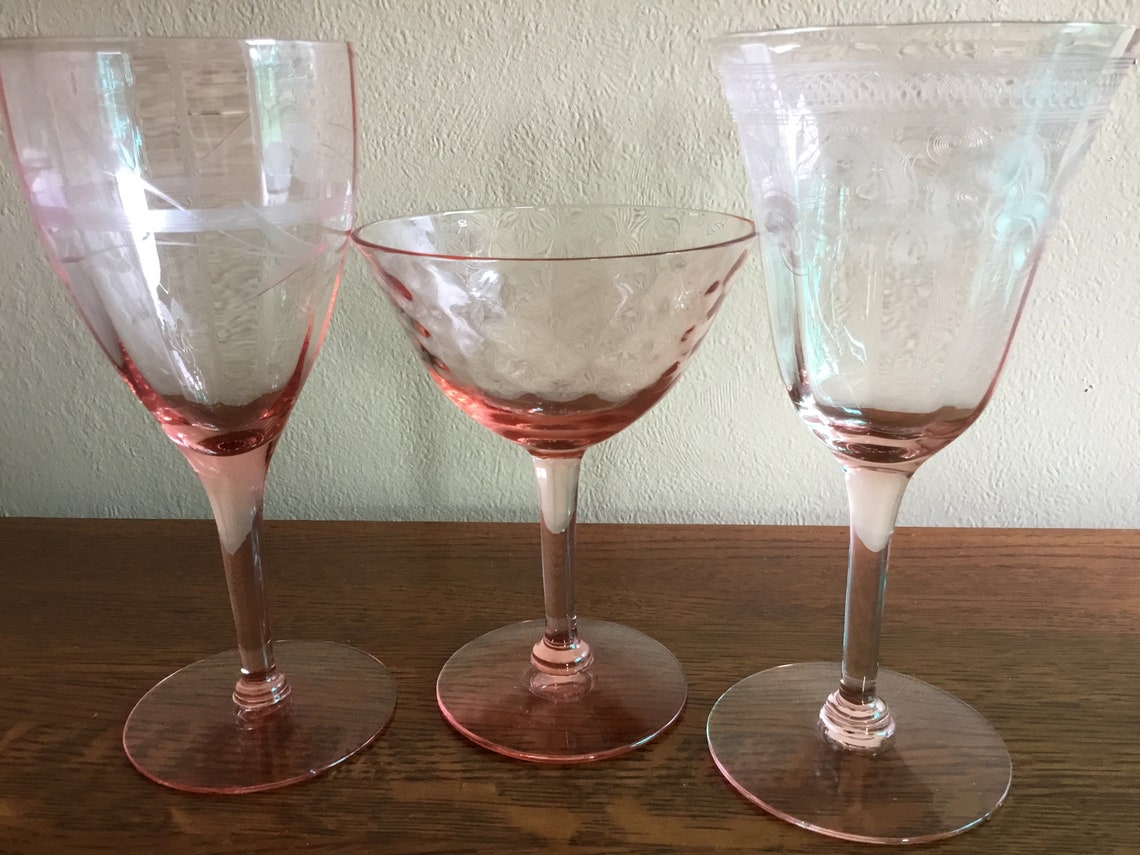 pink depression wine glasses