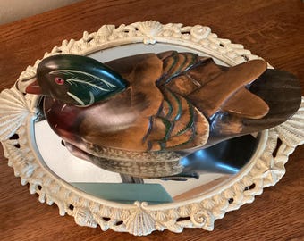 Leo Koppy Carved Mallard Duck Figurine: Hand-Painted Folk Art, 12 3/4" Length