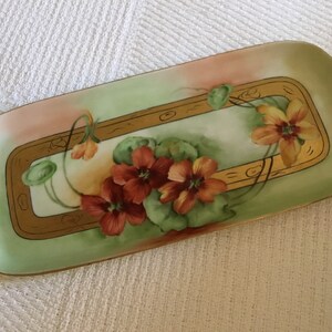 Vintage Jadeite Green/Deep Orange Flowered Celery Server/Vanity Tray image 2