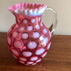 Vintage Fenton Coin Dot Cranberry Ruffled Edge Pitcher