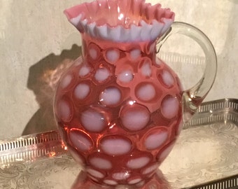 Vintage Fenton Coin Dot Cranberry Ruffled Edge Pitcher