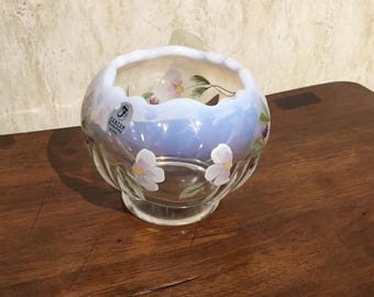 Vintage Fenton  BLOSSOMS & BERRIES Hand-Painted Art Glass Vase-Original Fenton Label-Floral Decor