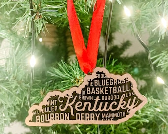 Kentucky Engraved Wood Ornament State Shape