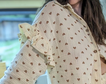 Women's Cotton Pajama Set Wedding Party Handmade Muslin Pajamas With Ruffles Christmas Pajamas Ruffled Sleep Shorts Christmas gift For Her