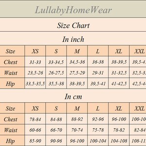 May include: Size chart for clothing in inches and centimetres. The chart shows measurements for chest, waist, and hip in sizes XS, S, M, L, XL, and XXL.