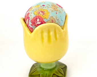 Yellow Vintage Tulip Egg Cup pincushion  ~ Sewing Gift ~ Pinnie ~ Gift for Quilter