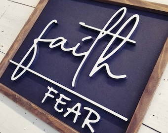 Faith Over Fear Sign | Wood Framed Sign | Faith Over Fear | Faith Sign | Wood Sign | Wood Wall Art