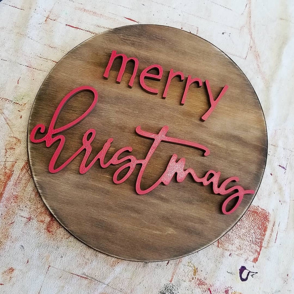 Merry Christmas Sign Christmas Sign Round Wood Merry | Etsy