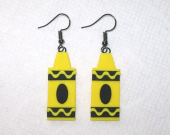 Yellow Crayon Earrings,Crayon Earrings,School Earrings,Teacher Earrings,Gift Earrings,Artist Earrings,Crayon Jewelry,Art Teacher Earrings