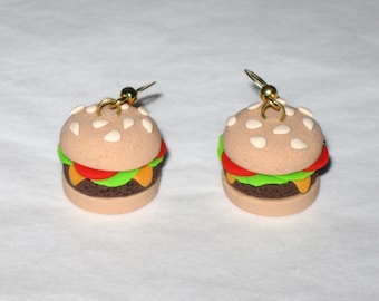 Cheeseburger Earrings,Fast Food Earrings,Hamburger Earrings,Burger Earrings,Food Jewelry,Burger Lover Gift,Birthday Gift,Food Charm,Cute,Fun