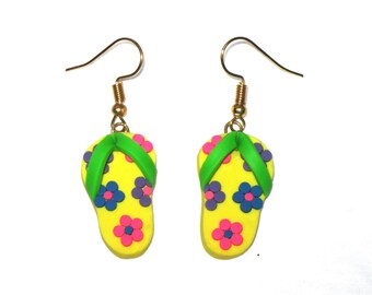Flip Flop Earrings,Flower Flip Flop Earrings,Sandal Earrings,Summer Earrings,Vacation Earrings,Beach Earrings,Surfer Earrings,Fun Flip Flops