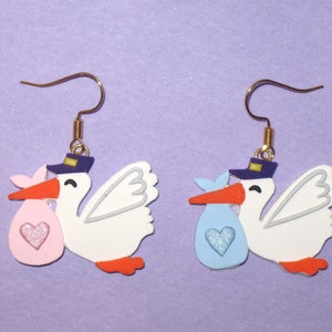Stork Earrings,Baby Shower Earrings,Baby Shower Gift,Baby Girl Earrings,Baby Boy Earrings,It&#39;s a Boy Earrings,It&#39;s a Girl Earrings,Storks