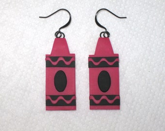 Magenta Crayon Earrings,Crayon Earrings,School Earrings,Teacher Earrings,Teacher Gift,Art Teacher Earrings,Crayon Jewelry,Cute Clay Crayons