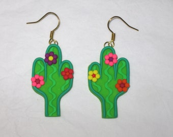 Cactus Earrings,Cactus Flower Earrings,Cinco de Mayo Earrings,Mexican Earrings,Fiesta Earrings,Cactus Jewelry,Flowering Cactus Earrings,Gold