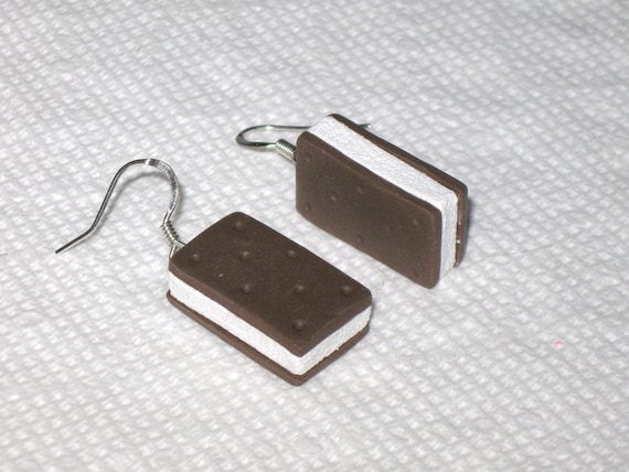 Ice Cream Sandwich Earrings,Ice Cream Earrings,Novelty Food Earrings,Dessert Earrings,Ice Cream Jewelry,Cute Ice Cream Earrings,Vanilla,Gift
