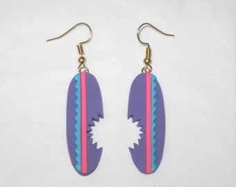 Surfboard Earrings,Shark Bite Surfboard Earrings,Purple Surfboard Earrings,Surfer Earrings,Beach Earrings,Surfboard Jewelry,Summer Earrings