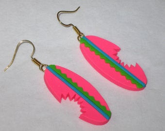 Surfboard Earrings,Shark Bite Surfboard Earrings,Pink Surfboard Earrings,Surfer Earrings,Beach Earrings,Surfboard Jewelry,Summer Earrings