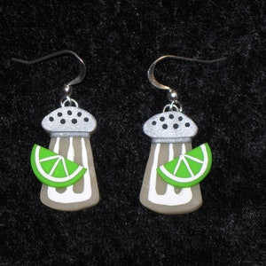 Salt Shaker & Lime Earrings,Margarita Earrings,Salt Shaker Earrings,Polymer Clay,Silver,Parrothead Earrings,Lime Slice Earring,Salt Earrings