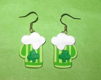 Beer Mug Earrings,St Patrick's Day Earrings,Irish Earrings,Green Beer Mug Earrings,St Paddy's Day Earrings,Shamrock Earrings,Beer Earrings