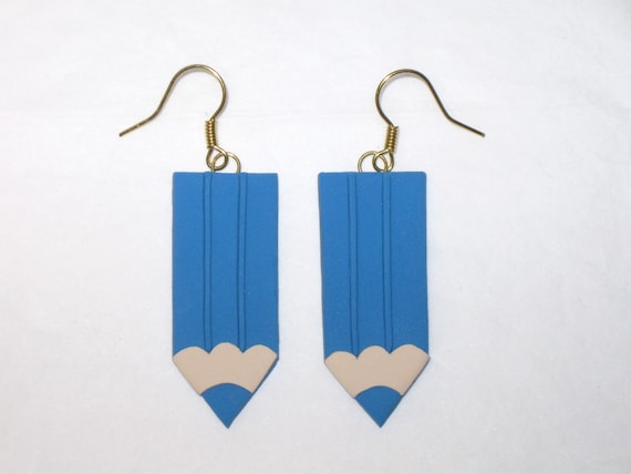 Blue Pencil Earrings,Colored Pencil Earrings,Pencil Earrings,Teacher Earrings,Artist Earrings,Teacher Gift,School Supply Earrings,Pencils