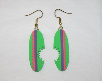 Surfboard Earrings,Shark Bite Surfboard Earrings,Green Surfboard Earrings,Surfer Earrings,Beach Earrings,Surfboard Jewelry,Summer Earrings