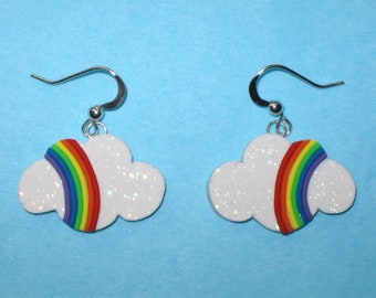 Rainbow Cloud Earrings,Rainbow Earrings,Cloud Earrings,Pride Earrings,Cloud Jewelry,Rainbow Jewelry,Rainbow Lover Gift,Silver,Birthday Gift