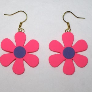 Flower Earrings,Pink Flower Earrings,60's Earrings,Flower Jewelry,Colorful Flower Earrings,Hippie Earrings,Retro Earrings,Cute Gift Earrings