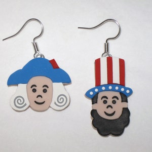 Abe Lincoln Earrings,George Washington Earrings,Cartoon President Earrings,President Earrings,Patriotic Earrings,Teacher Earrings,July 4th