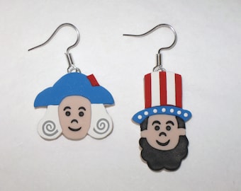 Abe Lincoln Earrings,George Washington Earrings,Cartoon President Earrings,President Earrings,Patriotic Earrings,Teacher Earrings,July 4th