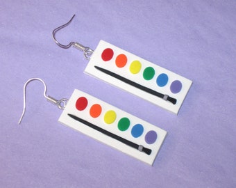 Rainbow Paint Palette Earrings,Watercolor Paint Earrings,Paintbox Earrings,Artist Earrings,Art Teacher Earrings,Painter Earrings,Artist Gift