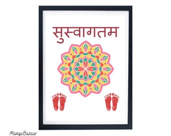 Hindi Welcome Wall Art, Rangoli, Lakshmi Feet, Indian Home Decor (Digital Download)