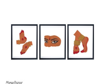 Indian Dancer Eyes, Hands, Feet Art Print Set, South Asian Decor (Digital Download)