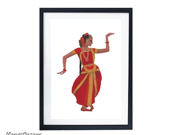 Indian Bharatnatyam dancer, classical dance, arangetram, kids living room entryway studio dorm decor, printable digital art by MangoBazaar