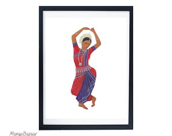 Odissi Dancer Gouache Art Print, Indian Classical Dance (Digital Download)