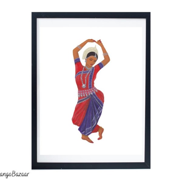 Indian Odissi dancer, odisha classical dance, desi southasian boho wall art decor, digital printable art by MangoBazaar