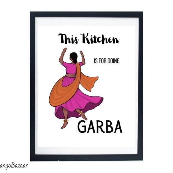 Funny Indian Gujarati kitchen decor, garba dandiya dance, desi girl boho southasian instant download, printable digital art by MangoBazaar