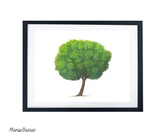 Neem Tree art print, Indian tree green plant watercolor wall art, instant download, digital printable art by MangoBazaar