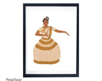 Indian Mohiniattam dancer, kerala classical dance, kids girls living room entryway studio decor, printable digital art by MangoBazaar