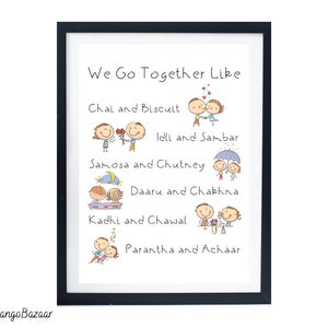 Cute funny couple art kitchen dining room cafe restaurant, room decor, desi indian food pop culture printable digital art by MangoBazaar
