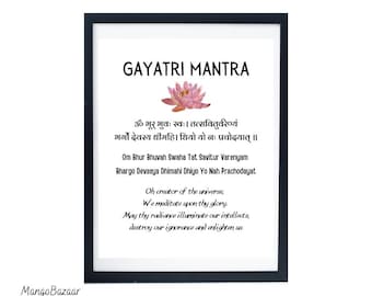 Gayatri mantra, pooja meditation yoga studio room decor, Hindu shlok prayer chant instant download printable digital art by MangoBazaar