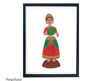 Dancing doll art printable, Thalaiyatti Bommai, Thanjavur doll, colourful traditional Indian doll toy printable by MangoBazaar