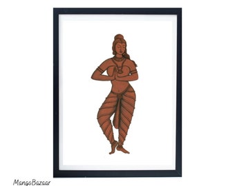 Indian Apsara carving, ancient Hindu temple, brown girl dance living entryway dining office home decor printable digital art by MangoBazaar