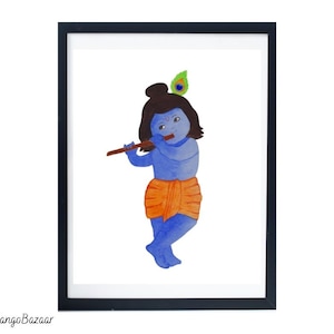 Krishna painting cute baby krishna, balakrishna Indian Hindu baby nursery kids pooja living room decor, printable digital art by MangoBazaar