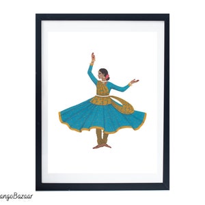 Indian Kathak dancer, classical dance, bollywood, desi indian south asian boho decor, printable digital art by MangoBazaar