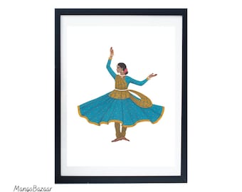Indian Kathak dancer, classical dance, bollywood, desi indian south asian boho decor, printable digital art by MangoBazaar
